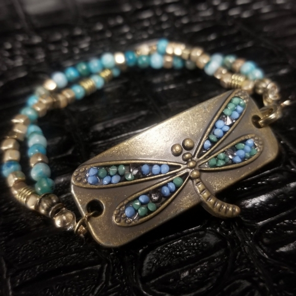 Blue and Gold Dragonfly Bracelet - Picture 2 of 5